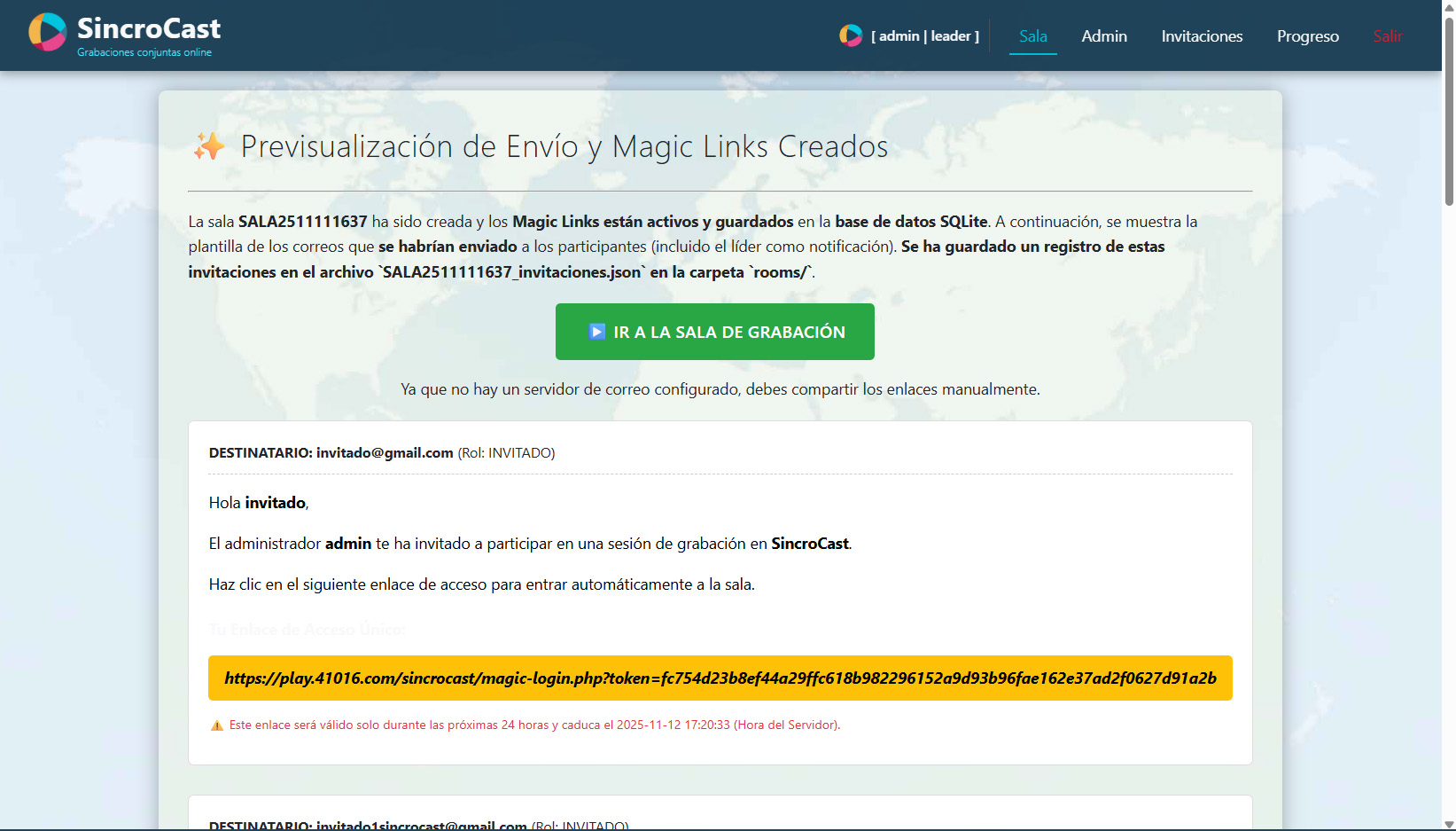 Invitación a usuarios